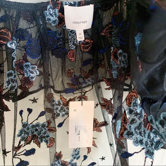 Cinq a Sept Korus Floral Ruffle Sheer Top XS - Picture 6 of 10